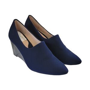 Taryn Rose Navy Blue Yvonne Pump Pointed Toe Wedge Shoes Size 8.5